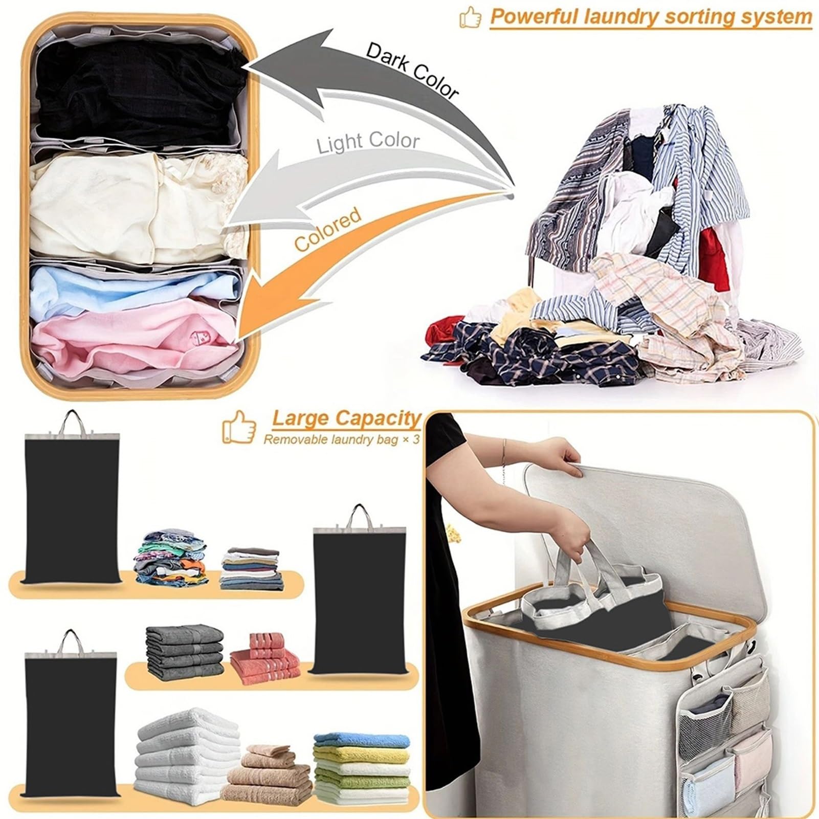Cesto for la ropa sucia con tapa, Baño y salón for organizar Ahorra espacio Gran capacidad Resistente Portátil Plegable Cesto de almacenaje(Negro)