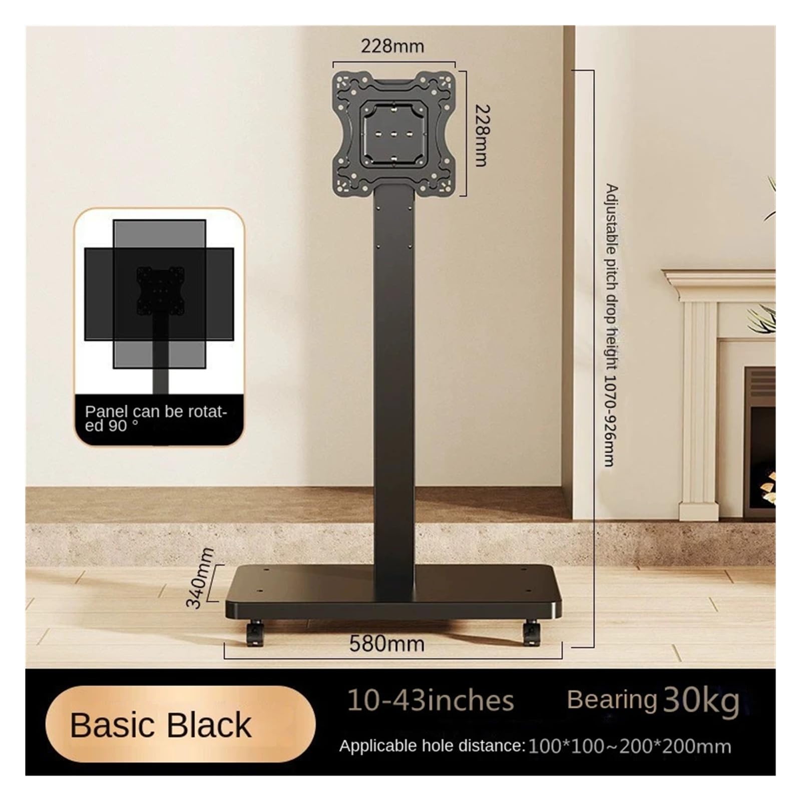TABOJS Soporte de TV móvil para Pantallas de 10 a 43 Pulgadas, Soporte de Monitor rodante Ajustable, soporta hasta 30 kg, hogar, la Oficina y Eventos (Negro)