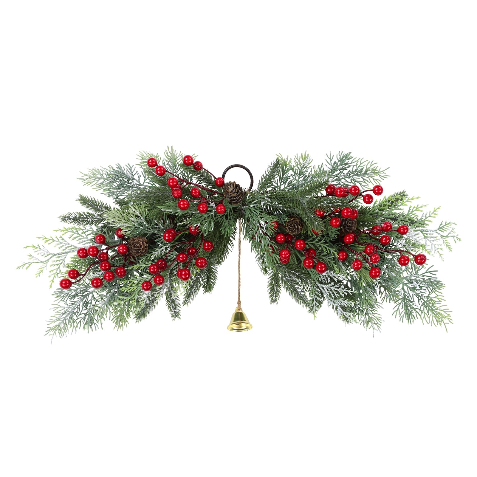 SHACOS 26 inch Artificial Christmas Swags Frosted Flocked Cedar Swag with Pine Cones Red Berries and Bells Xmas Mailbox Swag Front Door Windows Wall Swag Mantel Table Holiday Decor Indoor Outdoor