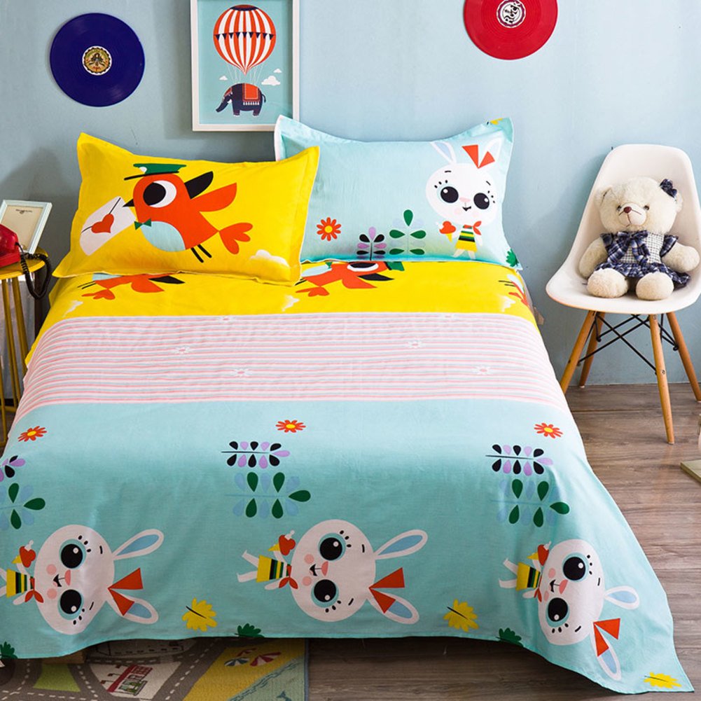 Drap plat en coton pour lit deux places motif dessin animé 230x250cm
