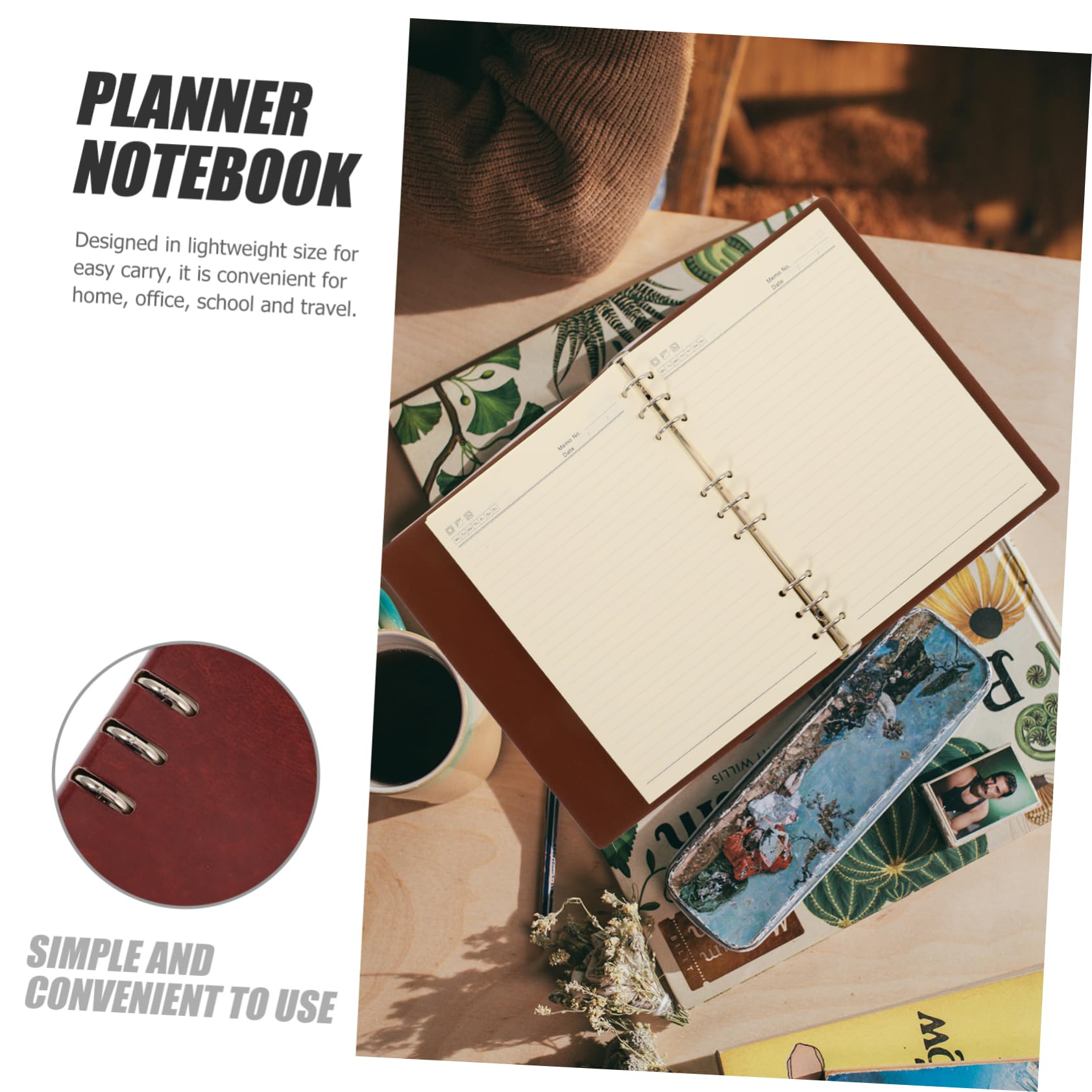 Artibetter Carnet de Notes en Pu Couverture Rigide à Anneau pour Homme Pages Lignées pour L'écriture Quotidienne et Scolaire