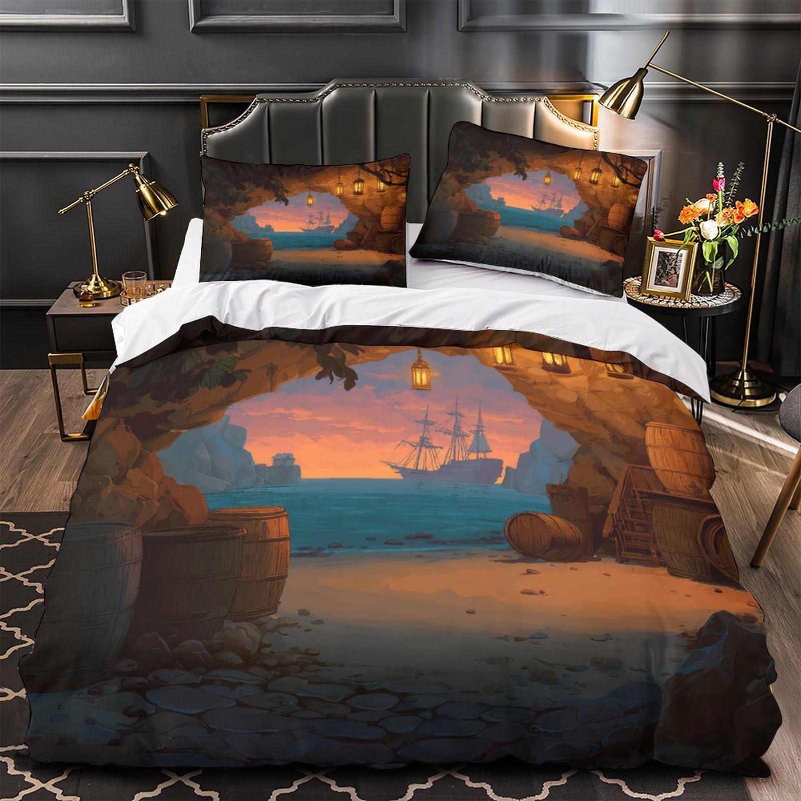 Housse de couette pirate 3D pour une décoration de chambre originale et immersive de couple