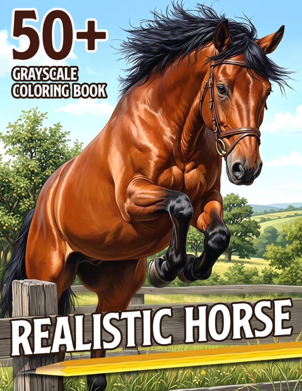 Realistic Horse Coloring Book: Grayscale Animals Coloring Pages for Teens, Adults, and Seniors with Beautiful Horses in Relaxing Landscapes for Mindful Stress Relief