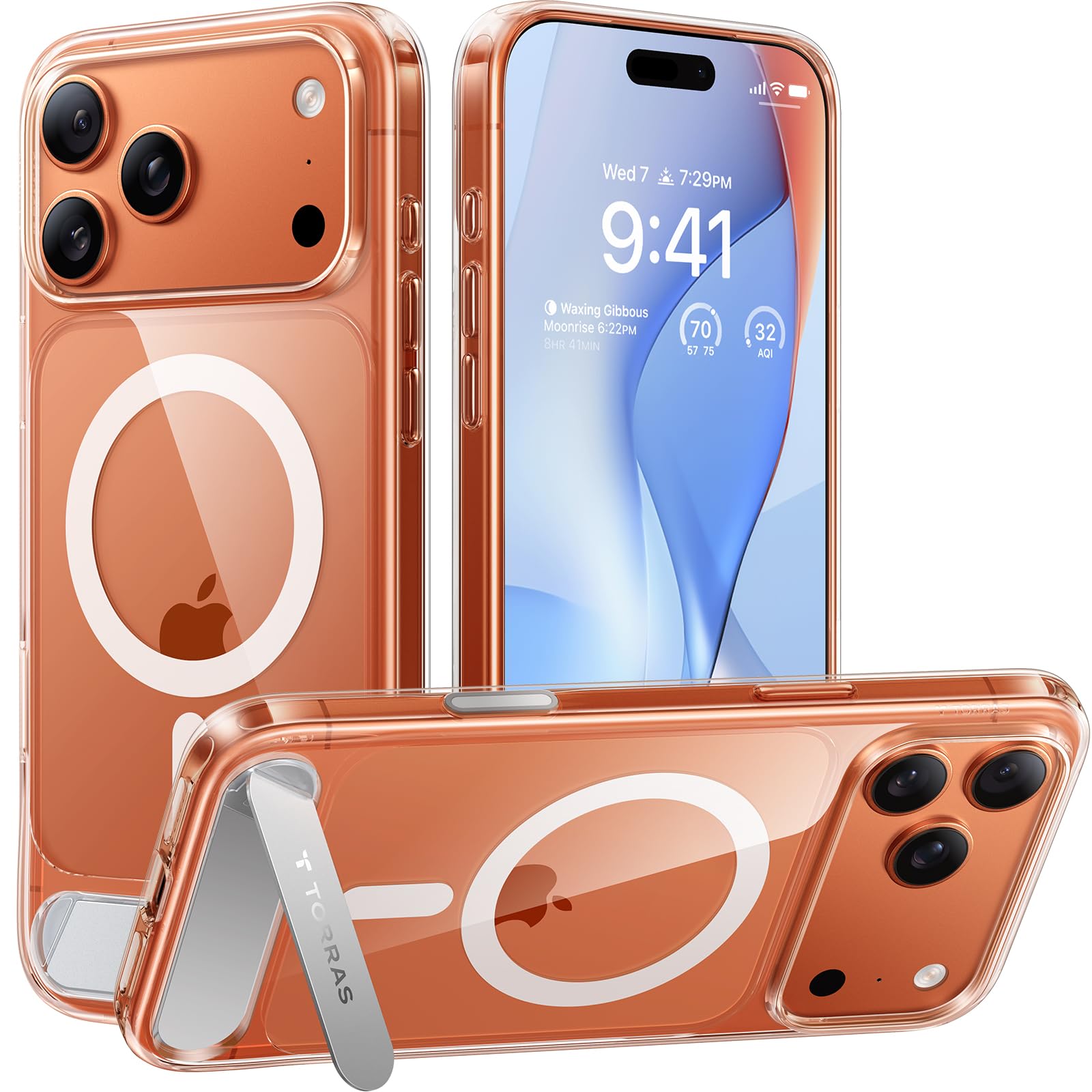 TORRAS Ostand L1 für iPhone 17 Pro Hülle für MagSafe Case, Transparent | Titan-L-Ständer · Transparent · für MagSafe · für iPhone 17 Pro Case · Ständer Hülle · Dünn & Leicht · Stoßfest