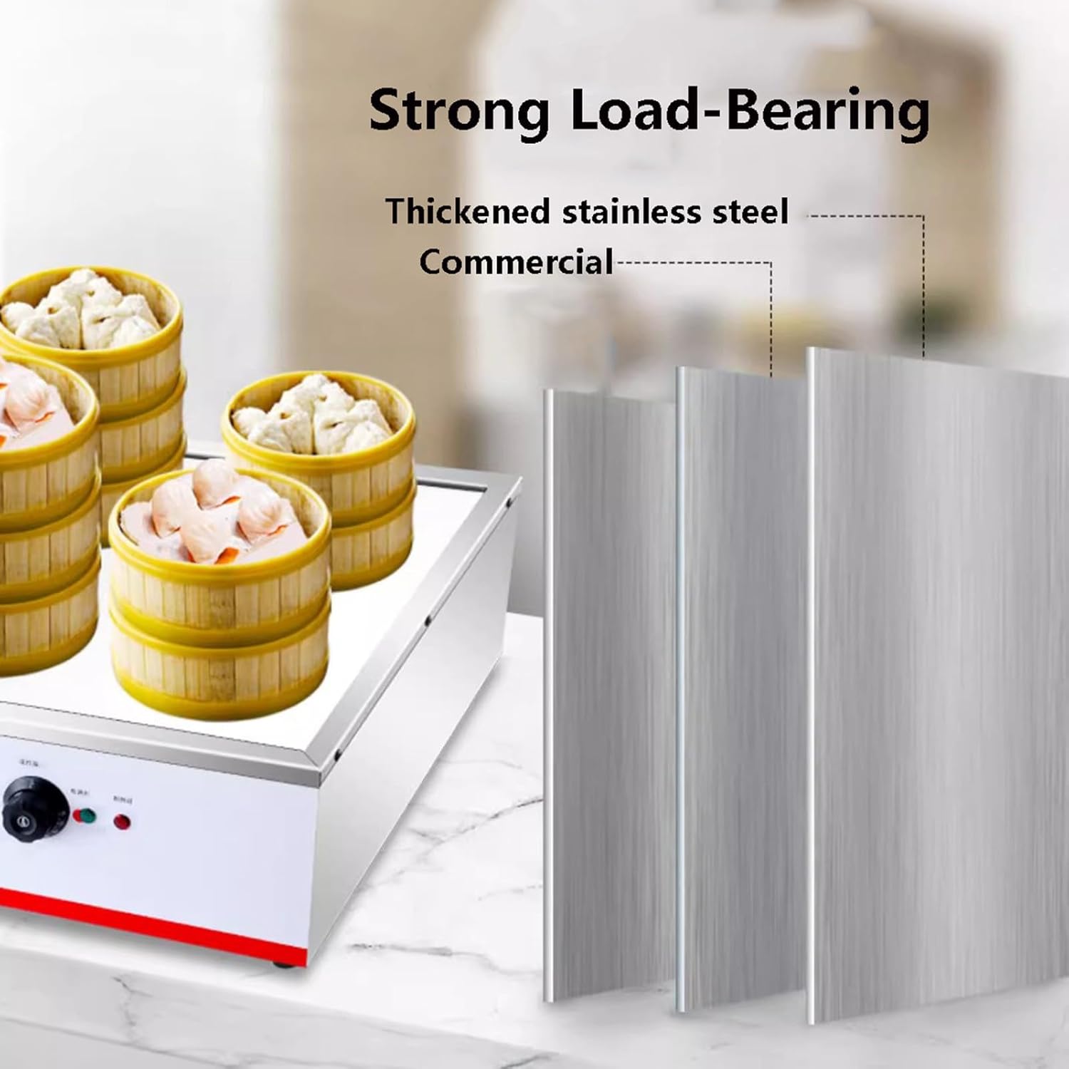 Commercial Four-Hole Food Steamer, Electric Hot Food Warmer 30-110℃ Temper, Stainless Steel Steamed Bun Machine for Restaurant/Store/Home