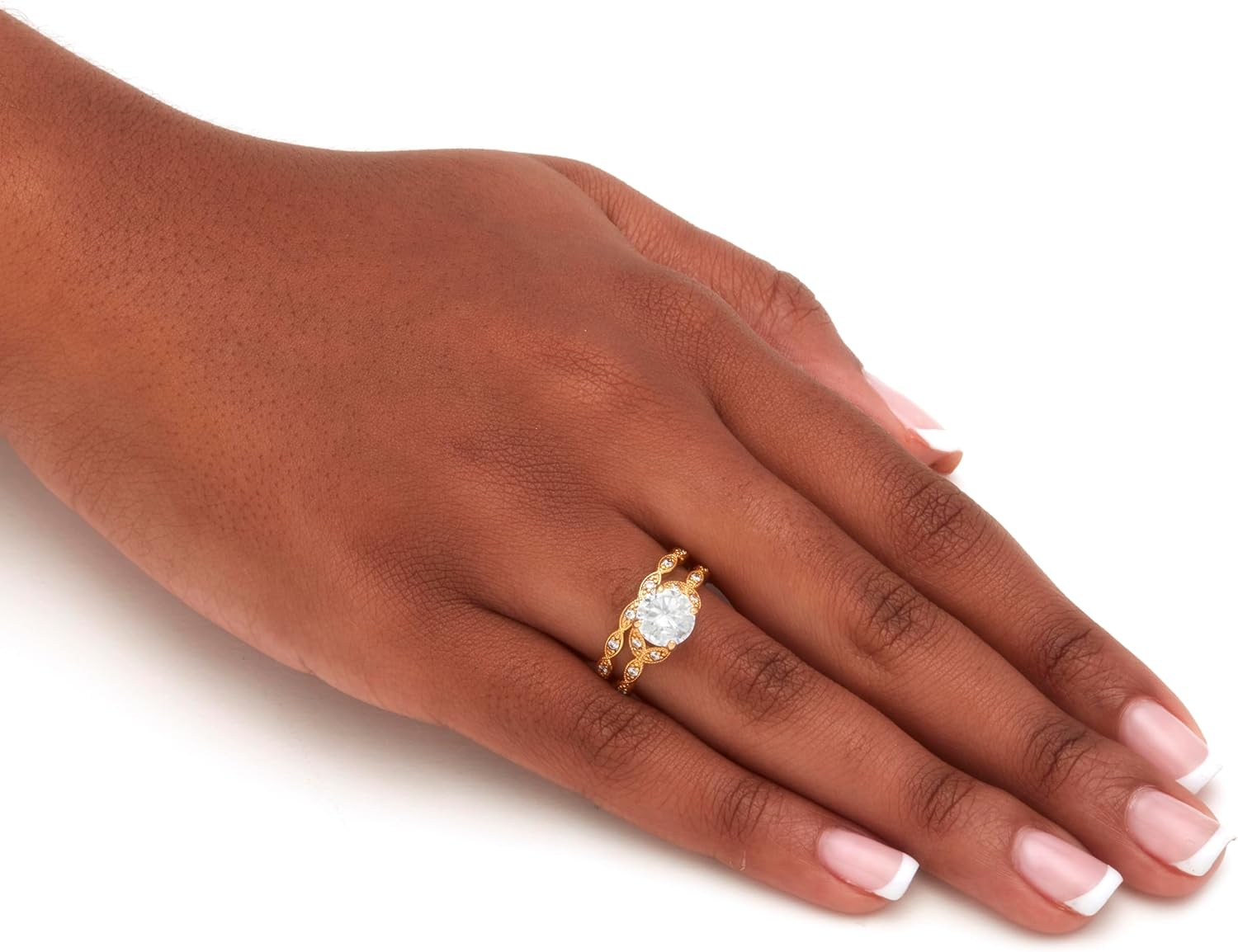 Palm Beach Jewelry PalmBeach Yellow Gold-plated or Platinum-plated Sterling Silver Round Cubic Zirconia Bridal Ring Set Sizes 6-10 Size 10
