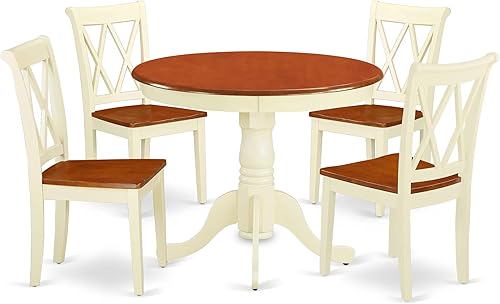 Miniatura 21 de East West Furniture ANCL5-MAH-W - Juego de mesa de comedor de 5 piezas para 4 personas, incluye una mesa de cocina redonda con pedestal y 4 sillas
