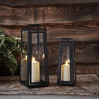 Lights4fun Set di 2 Lanterne Solari in Metallo Nero con Candele LED TruGlow®