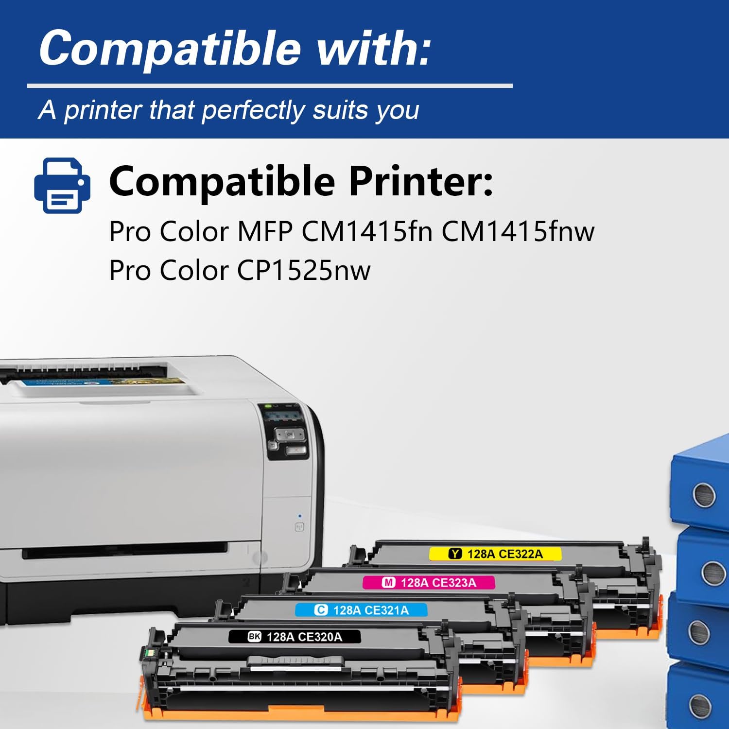128A Toner Cartridge Replacement for HP 128A CE320A Works with Laser Pro Color MFP CM1415fn CM1415fnw Pro Color CP1525nw Printer (BK/C/M/Y 4-Pack)