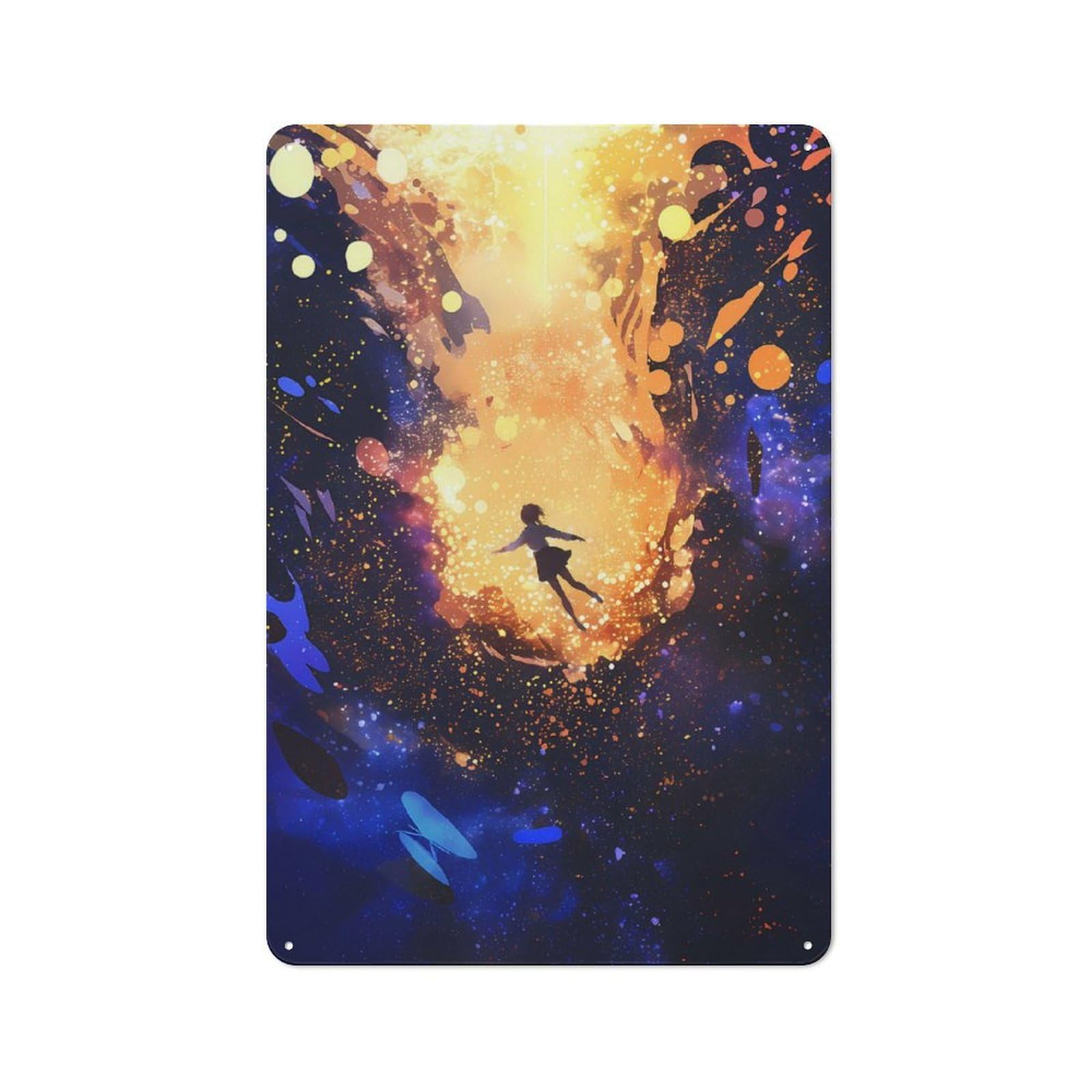 Junmoney Style-9 Anime Galactic Dreamfall Tin Wall Plaque 30X20cm, Rustic Cottage Wall Art For Dining Room, Cafe, Entryway Or Family Room