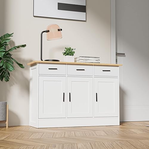 Miniatura 3 de Cozy Castle Gabinete de buffet de cocina gabinete de almacenamiento de cocina con 3 puertas y 3 cajones lado de buffet decorativo para comedor