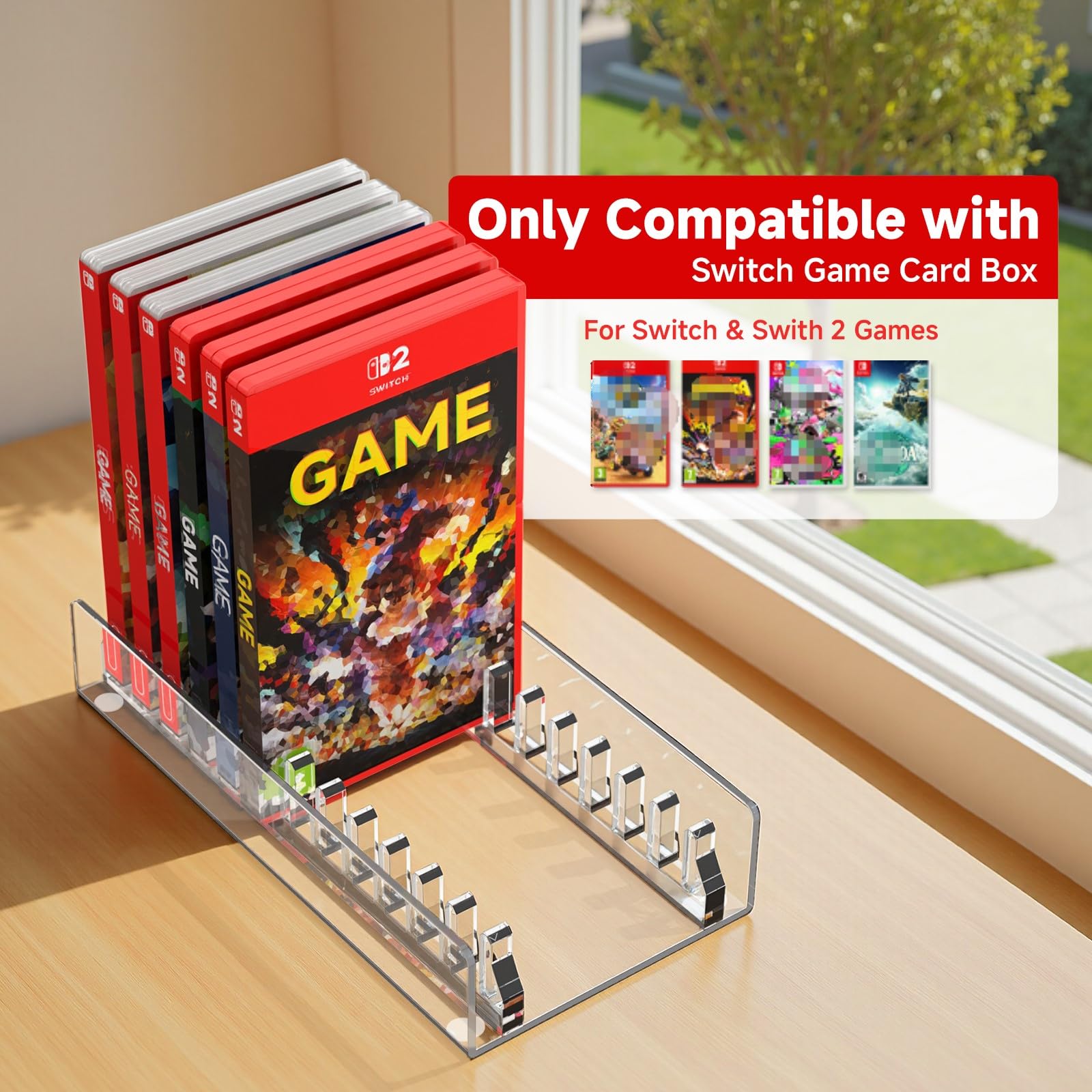 Acryl-Spiel-Organizer, Ständer für Nintendo Switch, Spielkartenetui, bis zu 12 Spiele, transparent, rutschfest, stabil