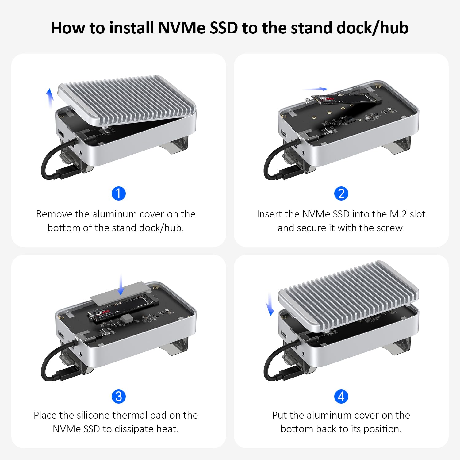 Qwiizlab 40Gbps Mac mini M4/M4 Pro Stojaczek Hub z obudową NVMe SSD, stacja dokująca z USB-C 10Gbps, USB-A 10Gbps, czytniki kart TF/SD 4.0 312MB/s, USB-A 2.0, pasuje do M.2 PCIe do 8TB