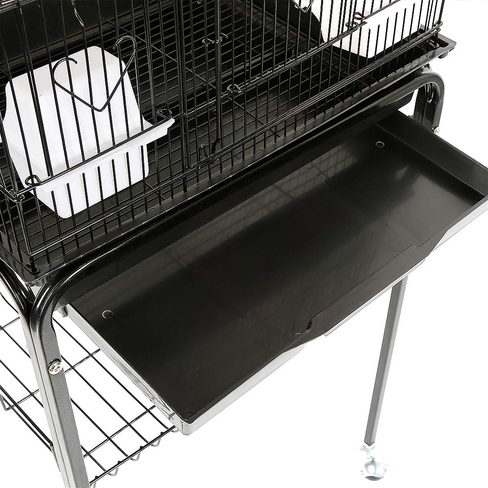 Vogelkäfig, Käfig, Vogelvoliere,Vogelkäfig Vogelvoliere mit Tür und Rollen Vogelhaus für Papageien,inkl. Vogelspielzeug, Vogel-Futternapf, Vogel-Sitzstangen,mit 4 Rollen（46x35x150cm Schwarz）
