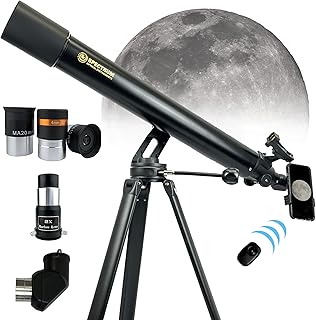 – ExploraPro 80AZ Refractor Telescope for Adults & Beginner – Compact Manual Alt-AZ Telescope – Smartphone Adapter and Remote Shutter – 80mm Aperture 900mm Focal Length