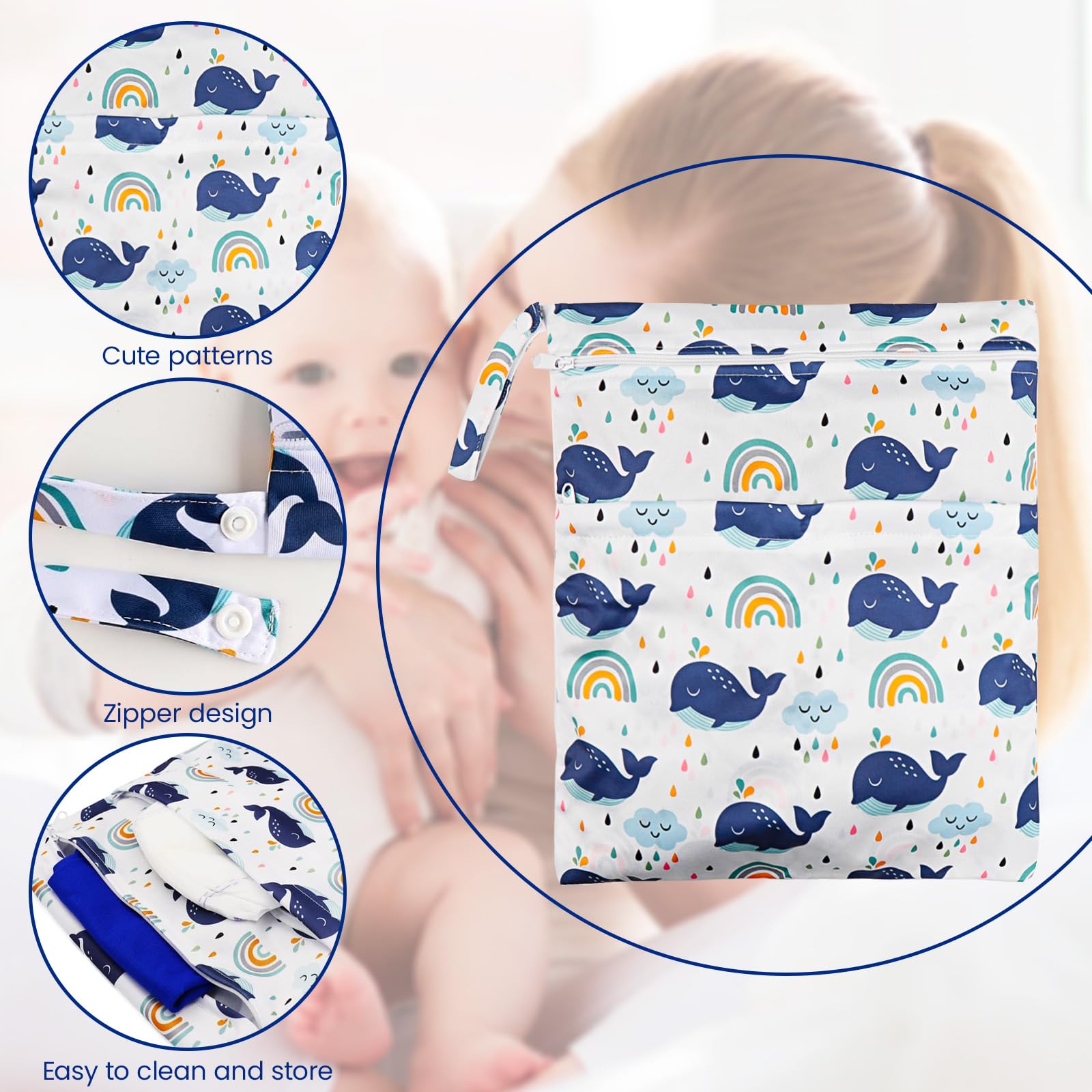 2 Pièces Sac à Couches Lavables, Imperméable Sac de Rangement à Couches, Wetbag à Fermeture Eclair, Sac de Couche Réutilisable pour Couches de Bébé, Natation, Voyage, Plage (A)
