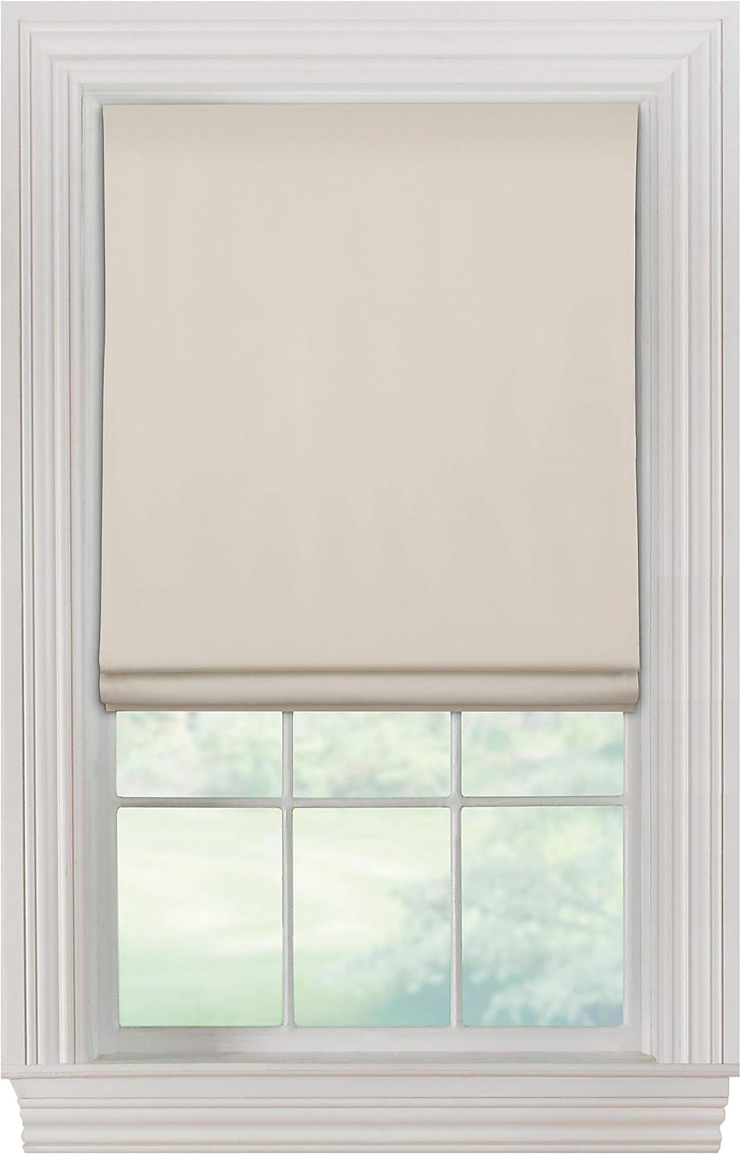 Link Shades Flat Roman Shades-Blackout, Thermal-(26" W x 72" L, Ivory/Off White)-Linen & Polyester-Cordless