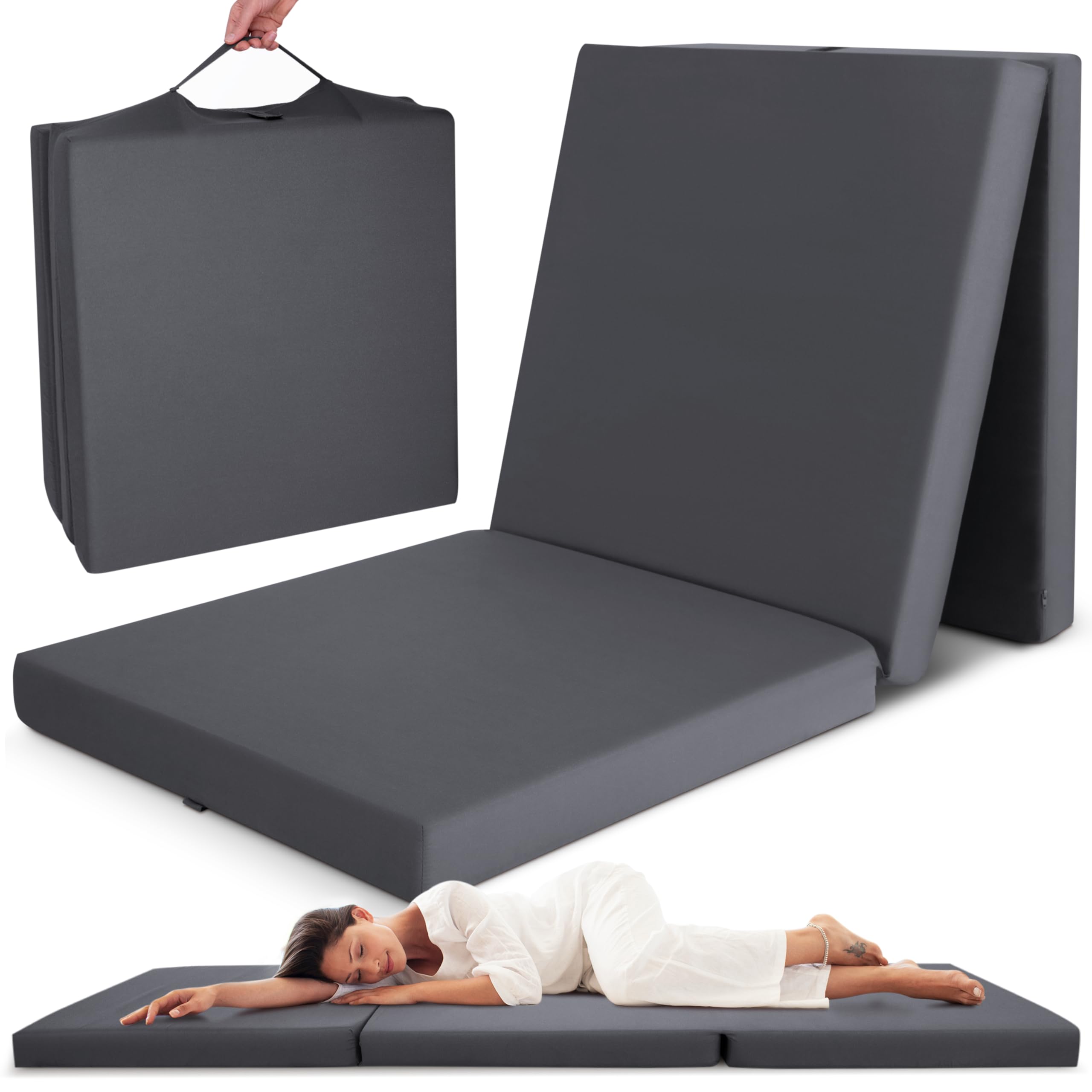 Beautissu Faltbare Matratze Campix – Gästebett – Bequeme Klappmatratze für 1 Person – Faltmatratze für Erwachsene Futon – erhältlich 60x190cm (7cm Dick) Anthrazit
