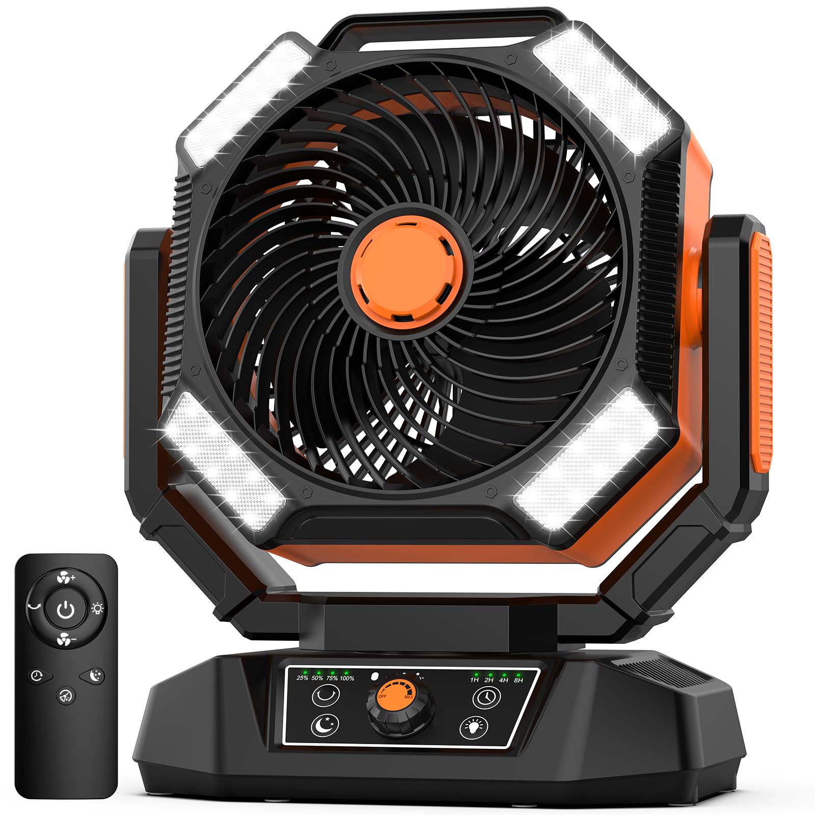 40000mAh Camping Fan, 8 Speed Powerful Battery Powered with 120H Max Cooling, Auto Oscillating with LED Lantern, Portable Rechargeable Fan with
