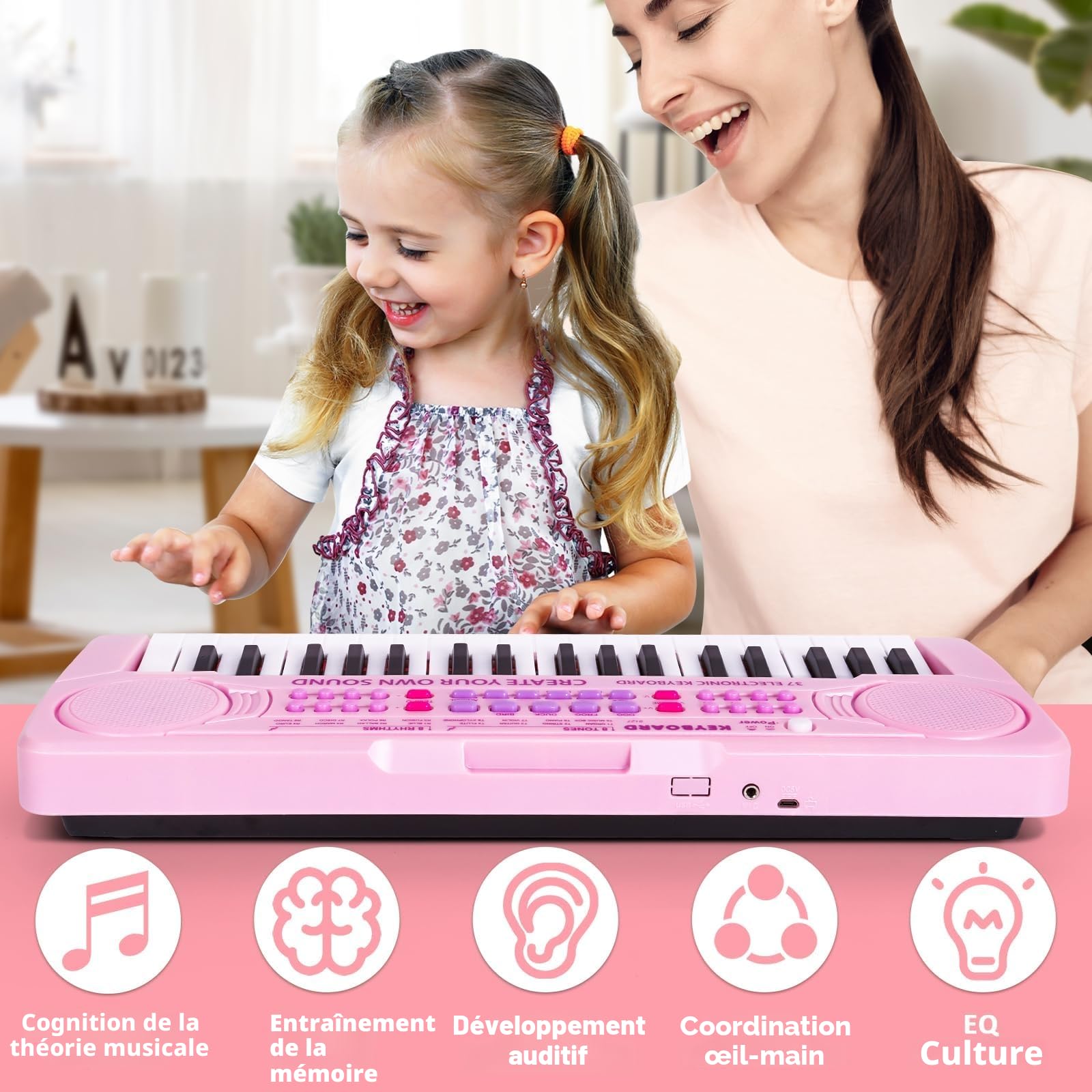 m zimoon Enfants Pianos Claviers, 37 Touches Électronique Musique Piano | Portable Multifonctions Instruments de Musique, Jouet Anniversaire Cadeau de Noël pour Garçons Filles Débutant