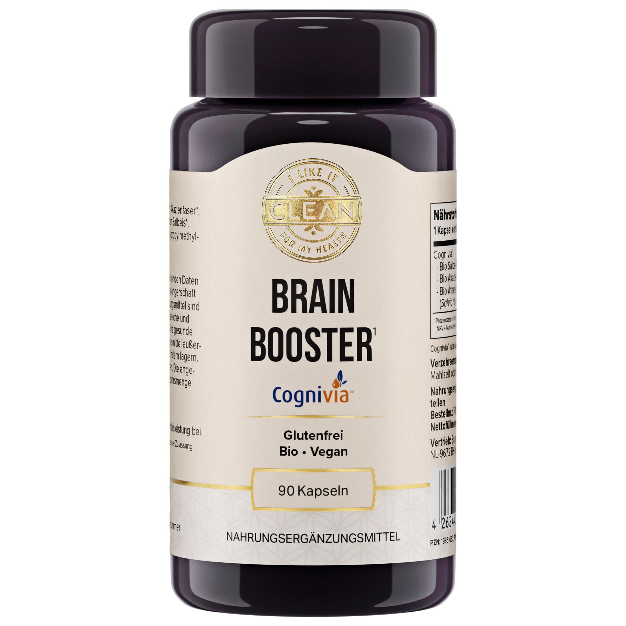 i like it clean - Brain Booster - 600 mg - 90 Kapseln - Glutenfrei, Vegan, ohne Gentechnik, Bio - unterstützt Fokus, Konzentration und mentale Leistung
