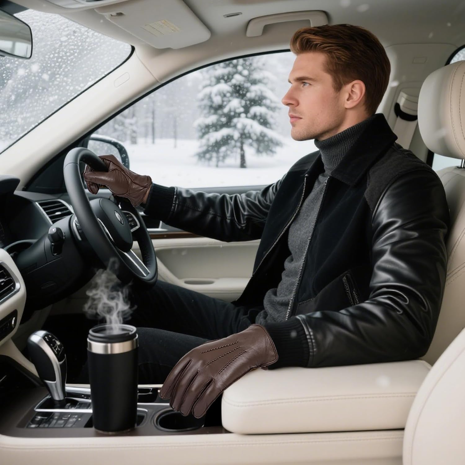 FIORETTO Men’s Chrome-Free Leather Gloves Winter – Touchscreen Driving Gloves with Warm Wool Lining M24001 - Image 7