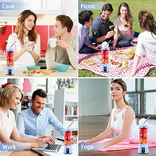 Miniatura 7 de Batidora portátil de 13.5 onzas para batidos, batidos y jugos  Mini licuadora recargable por USB con diseño de protección para el hogar, oficina,