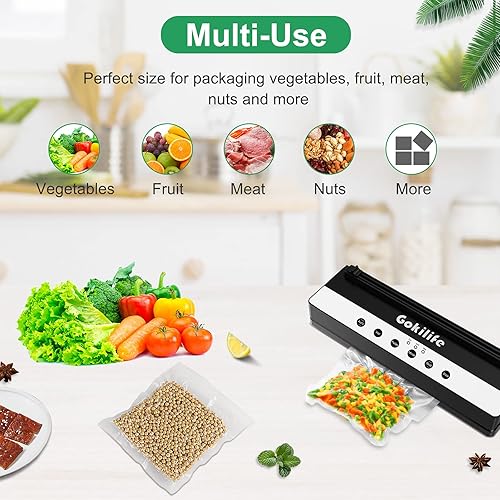 Miniatura 6 de Gokilife Bolsas selladoras al vacío  100 mini pintas tamaño 6 x 8 pulgadas para ahorro de alimentos, bolsas precortadas de grado comercial sin BPA y