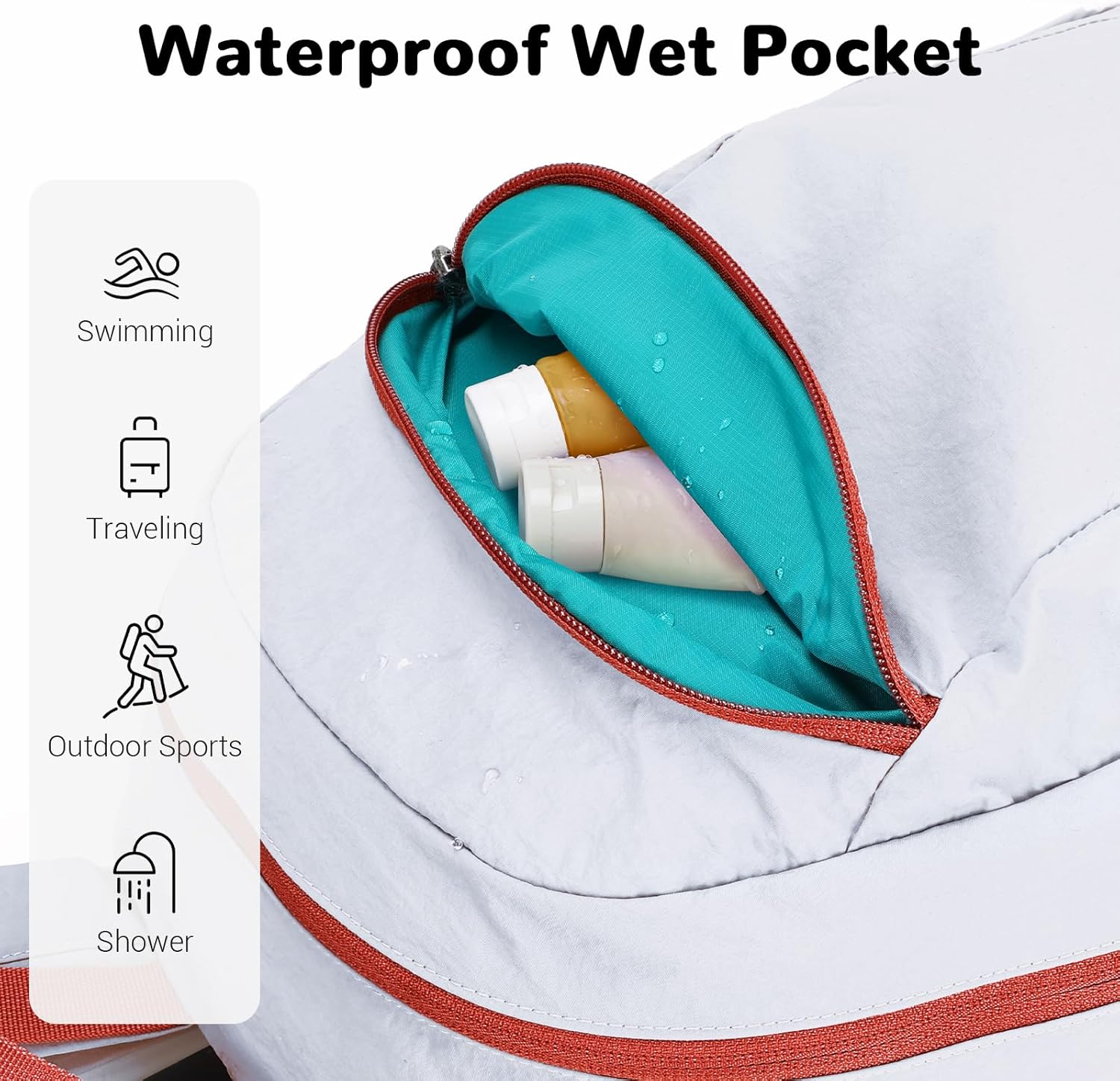 25L Lightweight Hiking Backpack with Chest Strap for Women Men, Foldable Daypack with Waterproof Wet Pocket for Travel, White