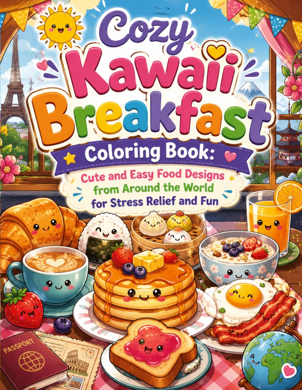 Cozy Kawaii Breakfast Coloring Book: Cute and Easy Food Designs from Around the World for Stress Relief and Fun