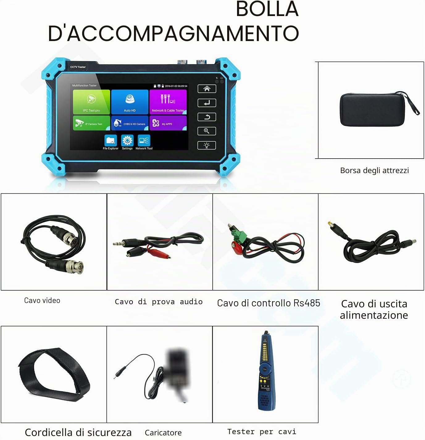 Tester CCTV, IPC-5200C Plus 5 pollici IPS Touch Screen IP CVBS Tester per telecamera analogica Monitor video 4K H.265 con ingresso HDMI/POE/WiFi/Tracciatore cavi/TVI CVI AHD/Firmware aggiornato