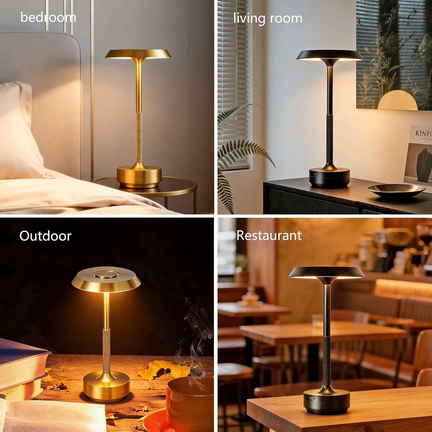 Wireless Desk Lamp Rechargeable 5000mAh Battery Powered Lamp for Counter 3 Color Stepless Dimmable LED Wireless Light for Dining Room Kitchen Outdoor Terrace Support Touch Control (Black)