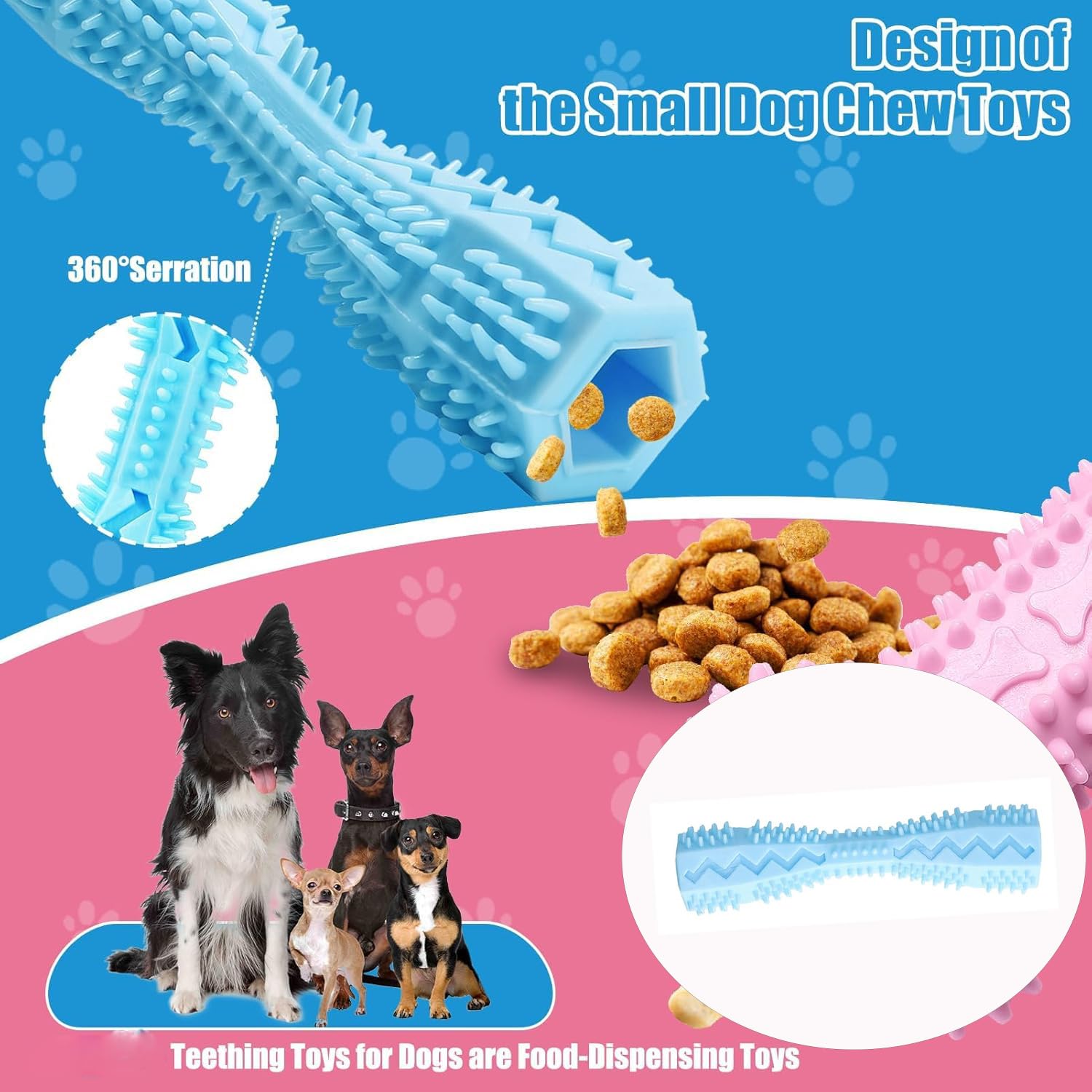 MEISO 5 Pezzi Giochi da Masticare per Cani, Giocattolo da Masticare, Giocattoli per Cani Cigolanti Pulizia dei Denti, Giochi per Cani Indistruttibile, Cani in Gomma per Cani di Piccola e Media Taglia