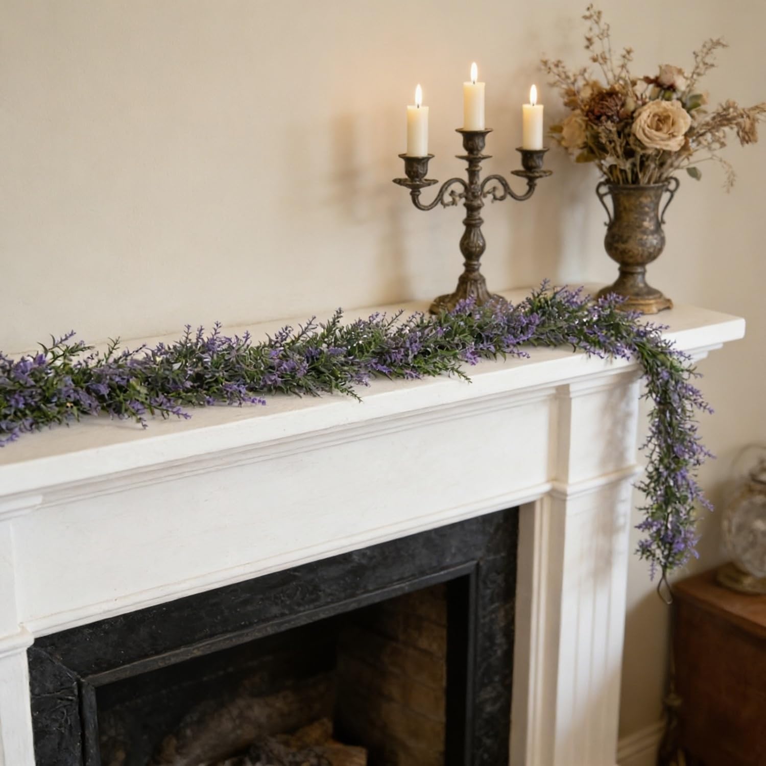 6Ft Lavender Garland - Spring Summer Decor, Purple Floral Table Runner for Mantle, Wedding, Bridal Shower, Fake Plants for Indoor and Outdoor Home Decor