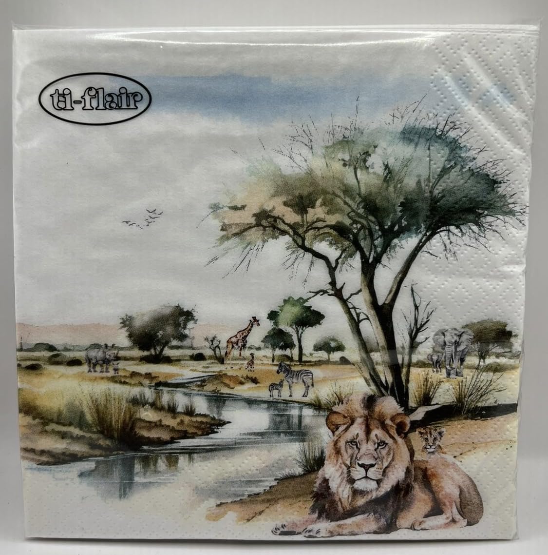 Anniversary House Tiflair Lion Safari Lunch Napkins 3 ply Pack of 20 Paper Serviettes, Tabletop, Decoupage