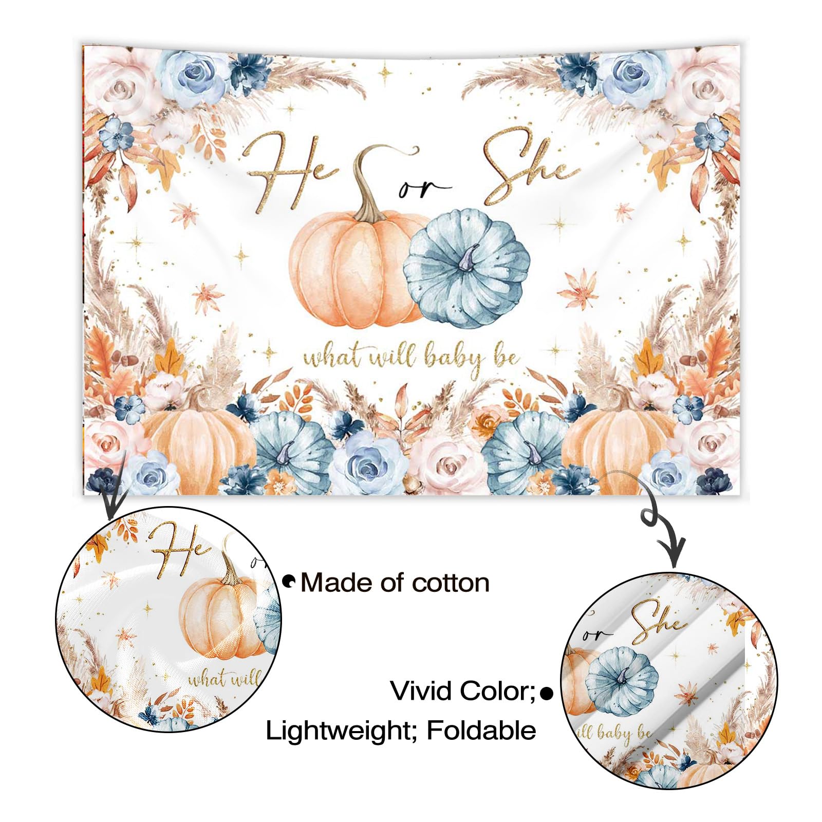 Mocsicka Kürbis Babyparty Hintergrund 2,1x1,5 M | Boho Floral Design Mit Pampasgras | Fotohintergrund Für Babyshower