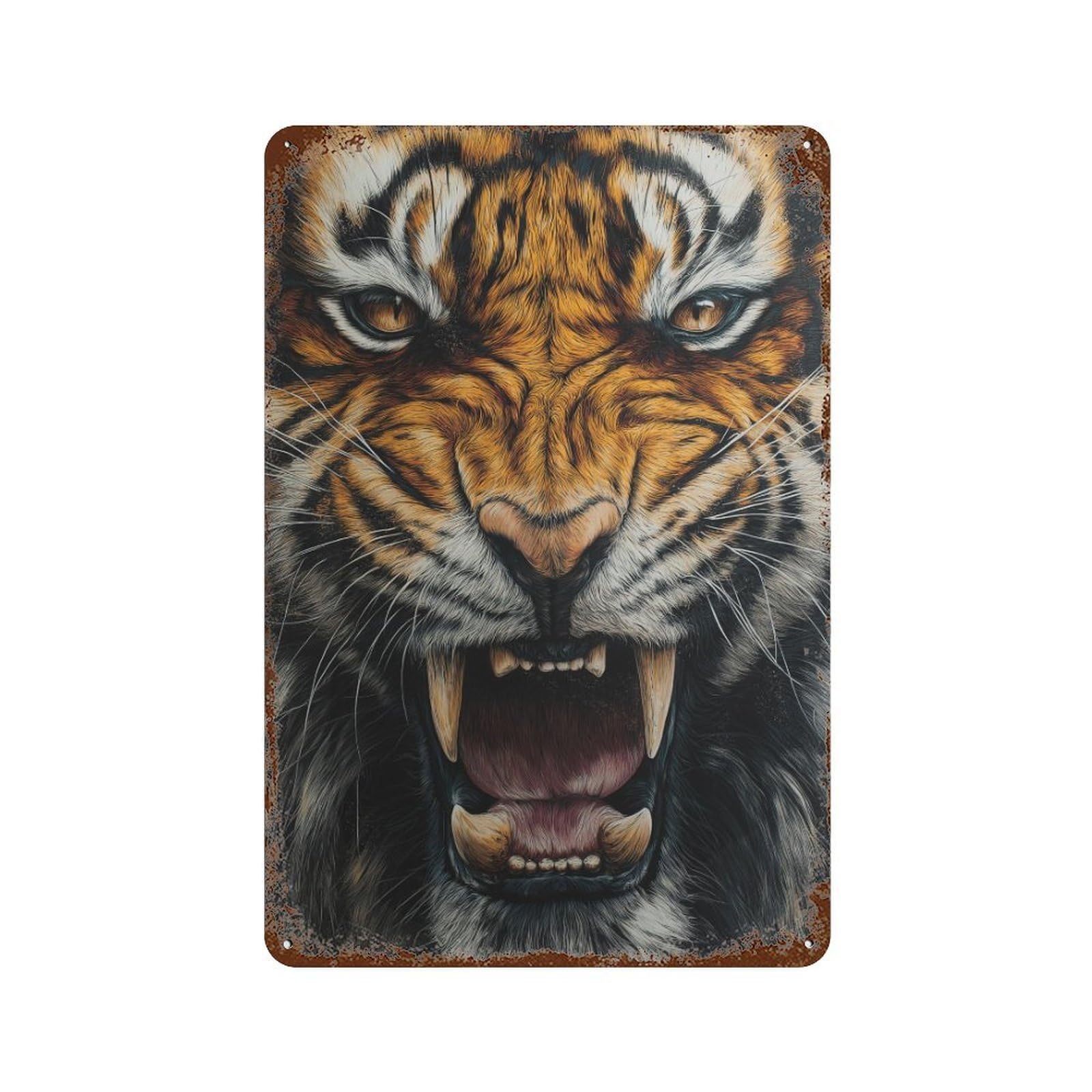 Roaring Tiger Illustration Retro Metal Sign 11.8"x7.9", Old School Wall Decor for Garage, Bar And Workshop Decor