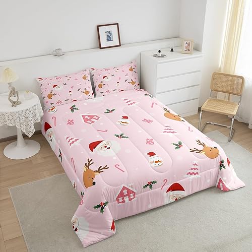 Miniatura 10 de Erosebridal Juego de ropa de cama de Navidad para niños y niñas, juego de edredón de Navidad, muñeco de nieve, reno, juego de edredón romántico con