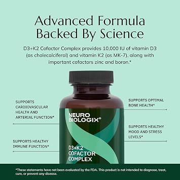 Neurobiologix Vitamin D3 + K2 Cofactor Complex, 10,000 IU, 60 Capsules