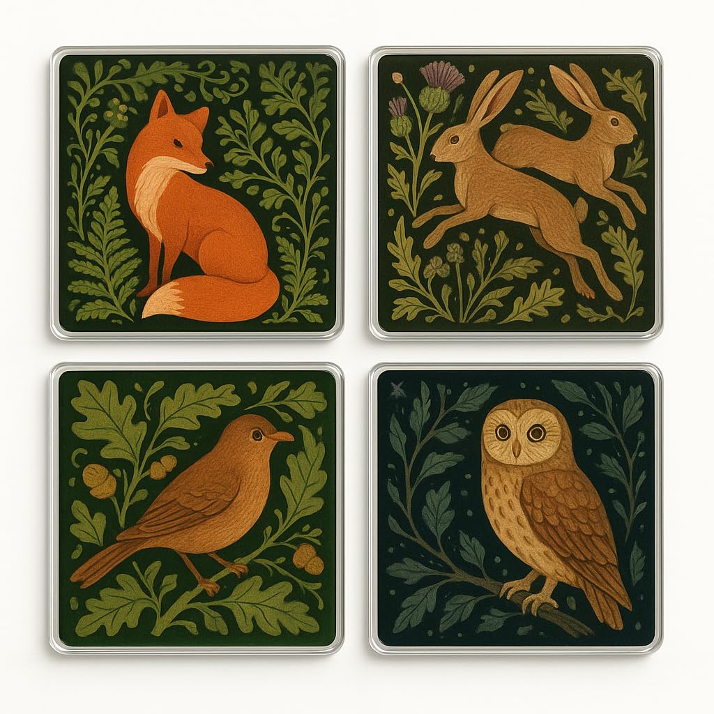 The Plum Penguin Whimsical Woods Acrylic Coaster Set Of 4 With Design - Enchanted Forest Home Decor For Nature Lovers