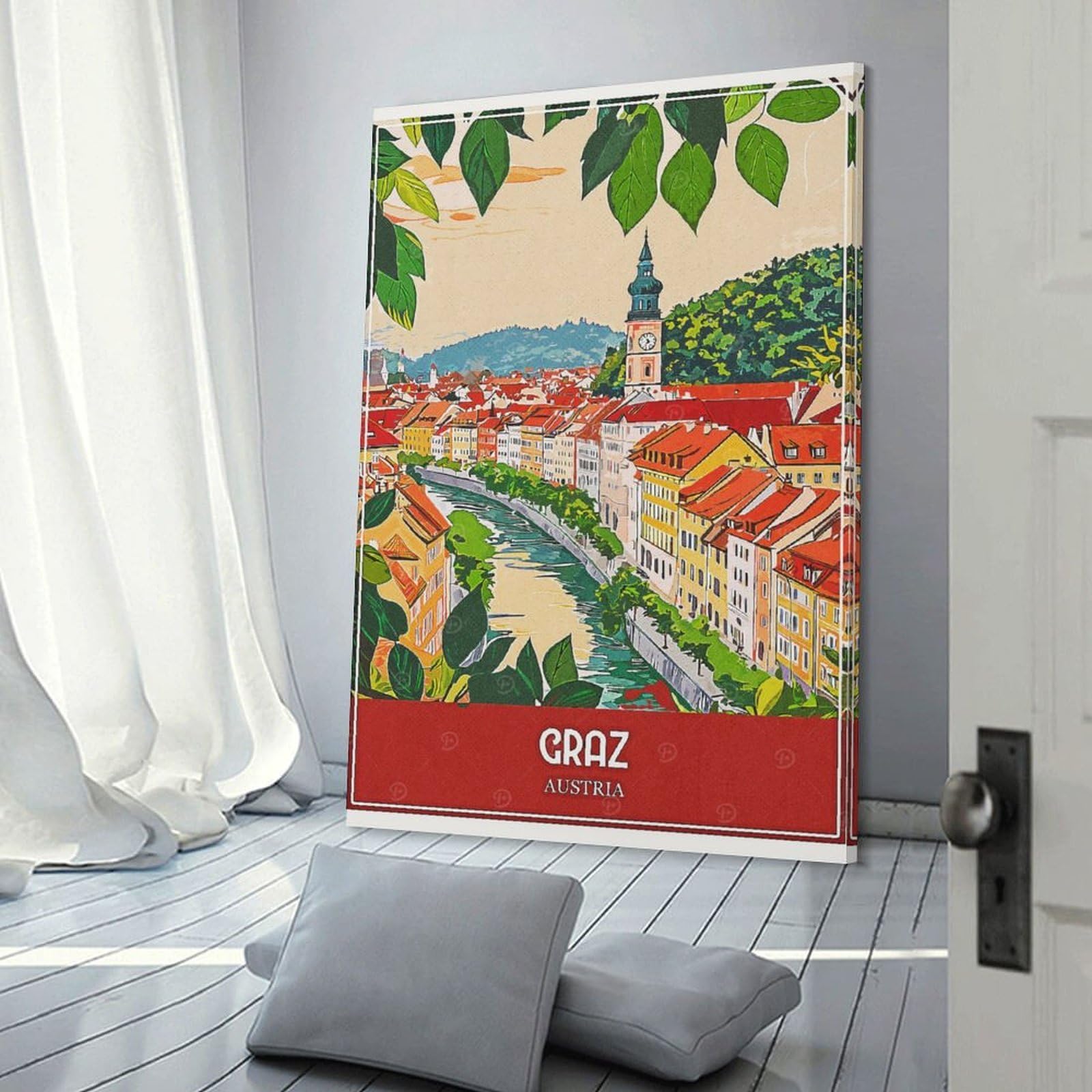 Junmoney Decorative Wall Artwork Graz Austria Travel, 12x18inch(30x45cm), for Living Room, Lounge Or Sitting Room, Modern Wall Decor for Cosy Interiors