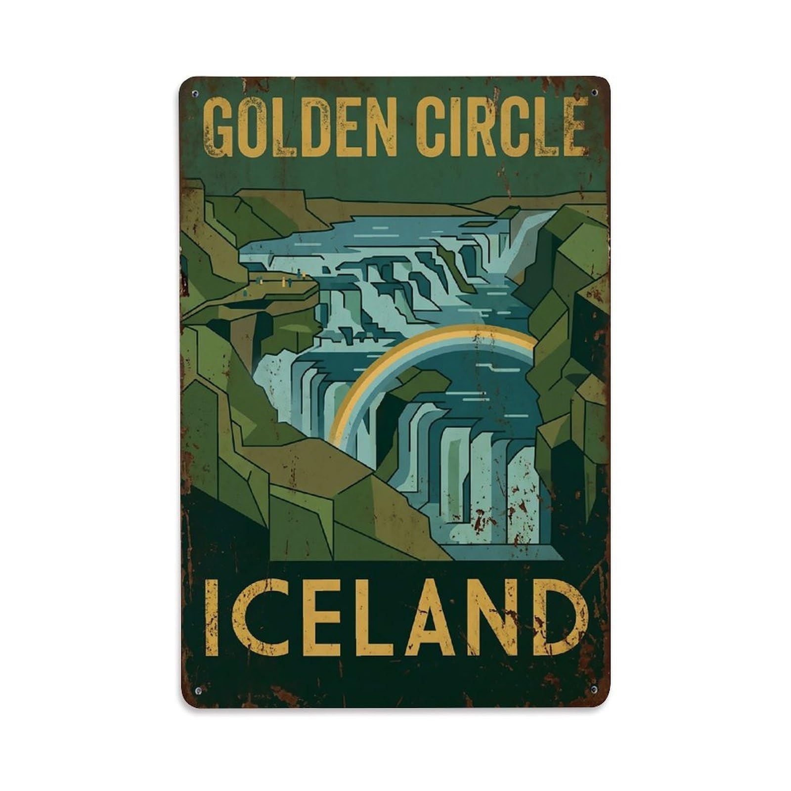 Vintage Travel Golden Circle Iceland Waterfalls Metal Tin Sign