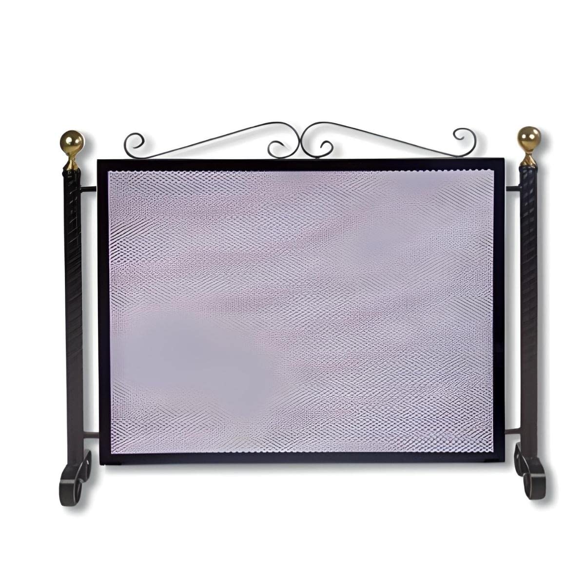 Rejilla de protección para Chimenea, Mampara Cortafuegos, Salvachispas en Hierro Forjado Color Negro - Altura 64 x Longitud 77 cm