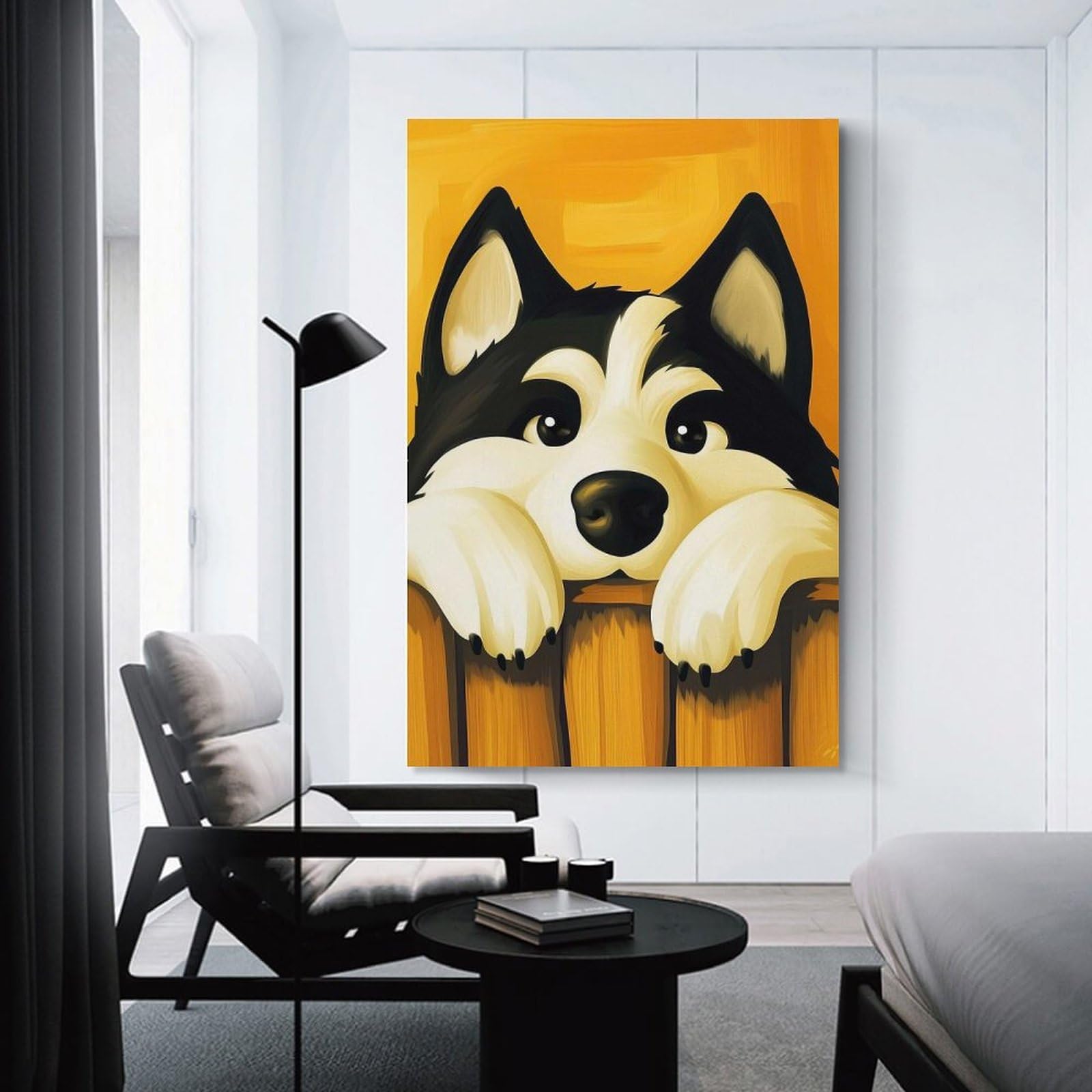 Junmoney Husky Peeking Over Fence Wall Picture Print 20x30inch(50x75cm), for Lounge Decor, Offices Or Entryway Styling, Versatile Wall Decor for Many Rooms