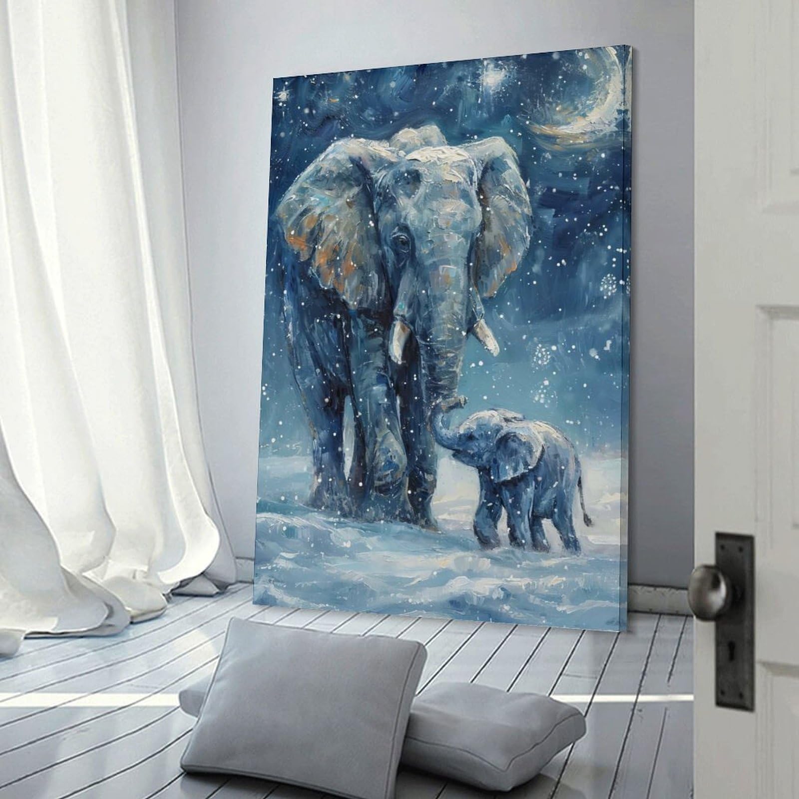Junmoney Elephant With Baby Decorative Wall Artwork, 20x30inch(50x75cm), for New Homes, Bedrooms Or Workspaces, Gift Idea for Housewarming And Birthdays