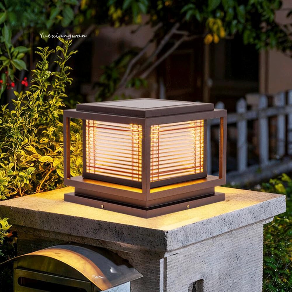 Solar Post Light For Outdoor Porch Gate Solar Column Lights Courtyard Pillar Lamps With LED Landscape Pedestal Bollard Lighting Waterproof Fence Deck Lanterns Fixture For Patio Pathway Pier Mount Lamp