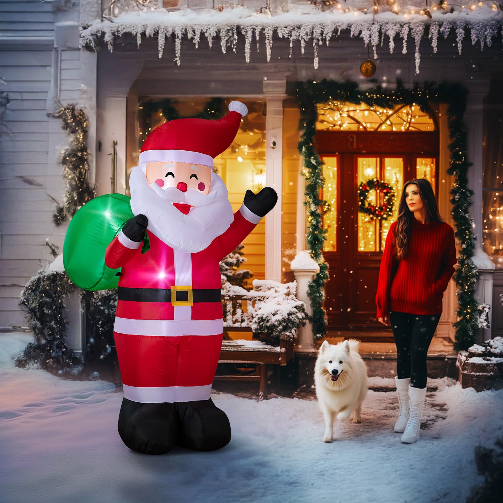 183CM/6FT Père Noël Gonflable avec Lumières LED, Décoration de Jardin, Utilisation Intérieure et Extérieure, Décoration de Noël