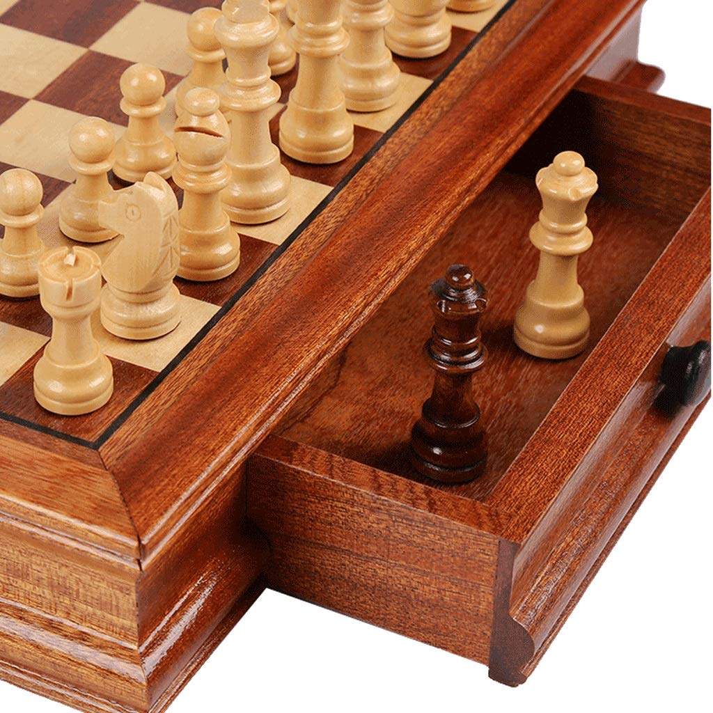 MRKU Set di Scacchiera Set di Scacchi magnetici Fatti a Mano - Scacchiera in Legno massello e Pezzi degli Scacchi con cassetto portaoggetti, Gioco da Tavolo educativo, Set di Scacchi in 2 Dimensioni