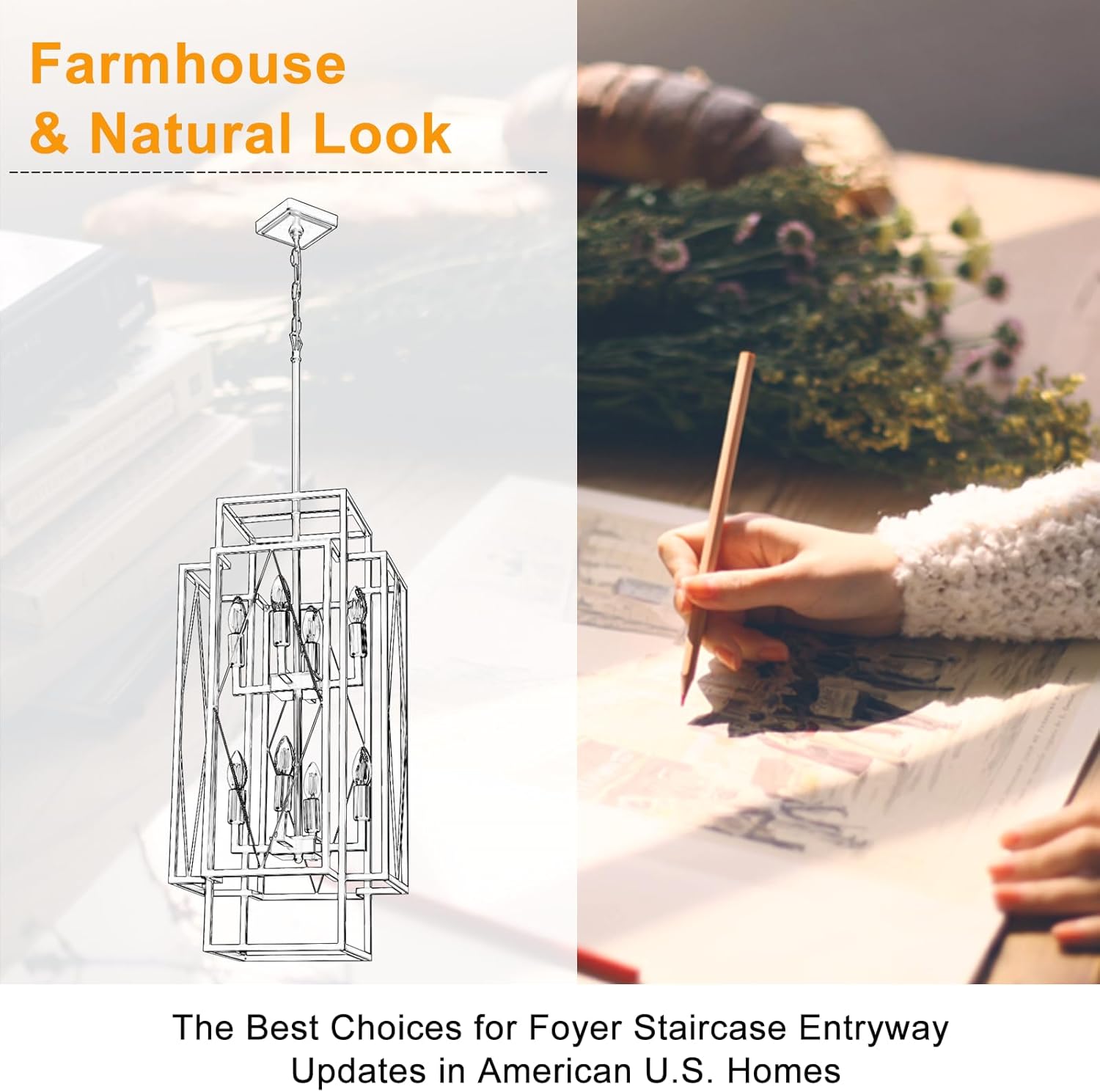 8-Light Lantern Tiered Pendant Light Fixtures, No Assembly Required Farmhouse Chandelier for Entryway, Large Chandeliers for High Ceilings, Modern Hanging Light Fixture for Foyer, Staircase