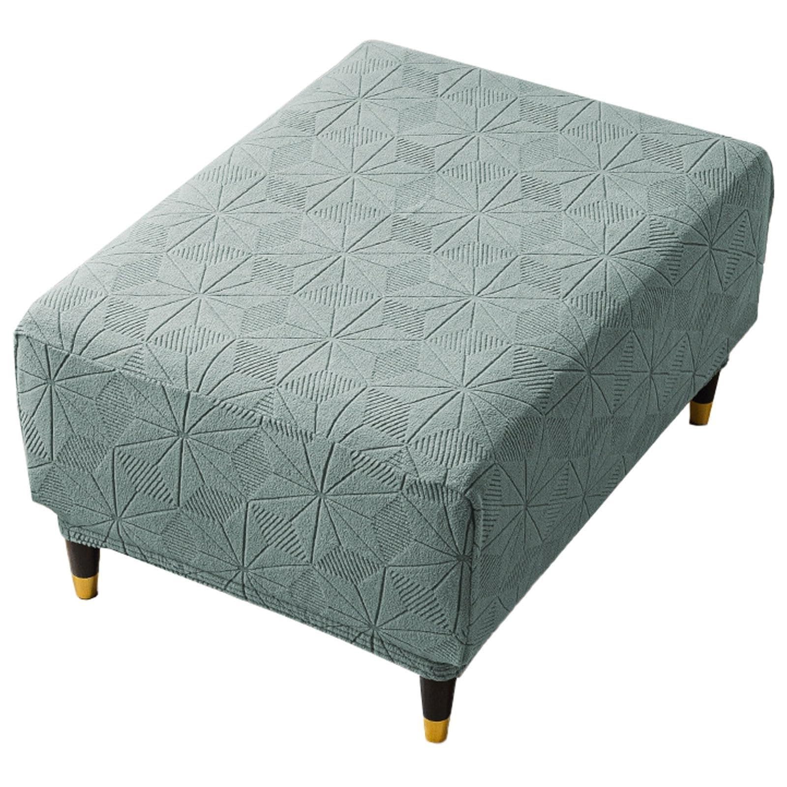 RTSFKFS Sofa Stool Covers Stretch Footstool Slipcovers Rectangle Large Ottoman Protector with Jacquard Pattern of Squares for Modern Home Decoration(Sage,Rectangular L)